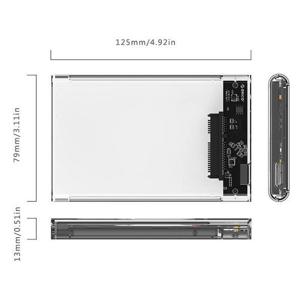 Orico Boîtier de disque dur 2,5 pouces / Plastique / Transparent / HDD / SSD / USB3.0