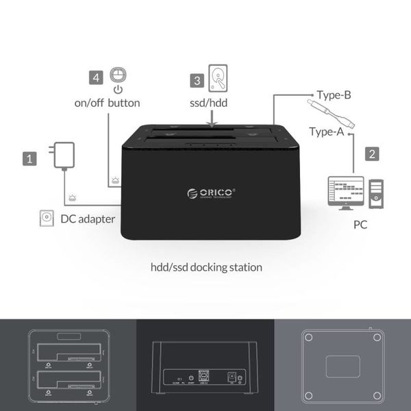 Orico Dual Bay SATA zu USB 3.0 externen HDD Docking Station mit doppelter / Klon-Funktion