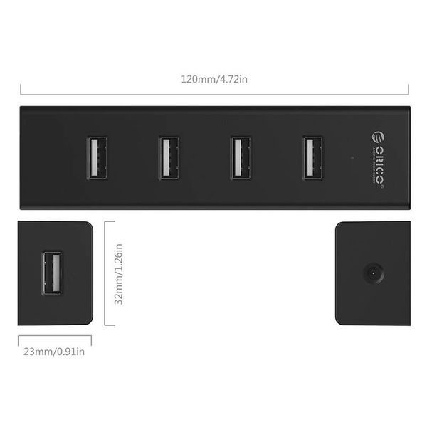 Orico USB 2.0 Hub mit 4 USB-A-Anschlüssen - 20 cm Kabel - mattschwarz