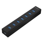 Orico Concentrateur USB 3.0 avec 7 ports au design noir mat avec câble de données USB 3.0 de 1 mètre 5 Gbit / s et câble d'alimentation USB supplémentaire