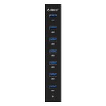 Orico USB 3.0 hub with 7 ports in matt black design with 1 meter 5Gbps USB 3.0 data cable and extra USB power cable