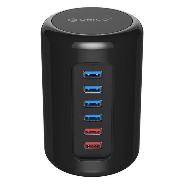 Orico 4 ports USB 3.0 Tower Hub with 2x Smart Charger Charger incl 1m USB 3.0 cable - black