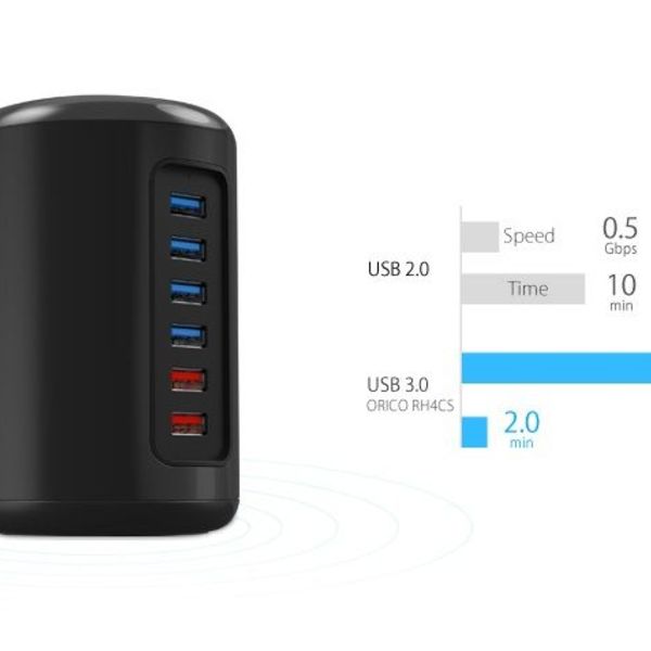 Orico 4 Port câble USB 3.0 Hub Tour 2x chargeur intelligent Chargeur inclus 1m USB 3.0 - noir