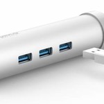 Orico Aluminum USB3.0 hub with 3 type-A ports 1 Ethernet port - Type-C & Type-A - 5Gbps - 10/100 / 1000Mbps - RTL Controller - Silver