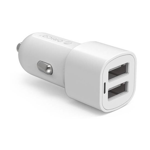 2 port USB car charger 12V / 24V 3.4A max 17W with Intelligent IC - White