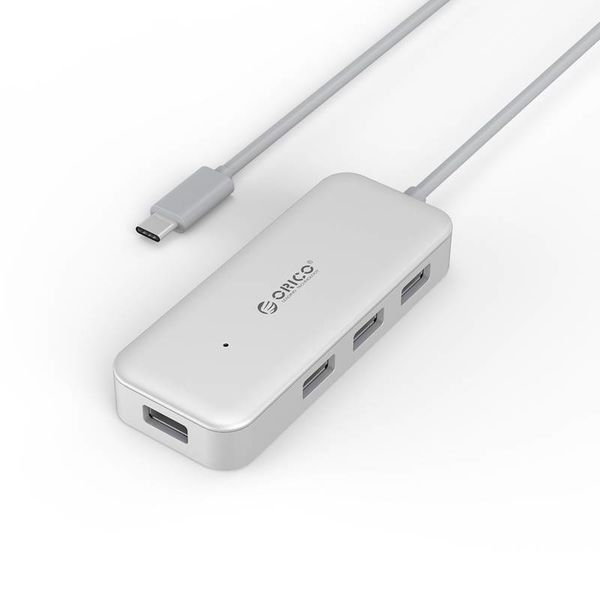 Orico Typ-C USB3.0 Hub mit 4 Ports Typ A - 5 Gbps - VIA Chip - Kabellänge 15 cm - Silber