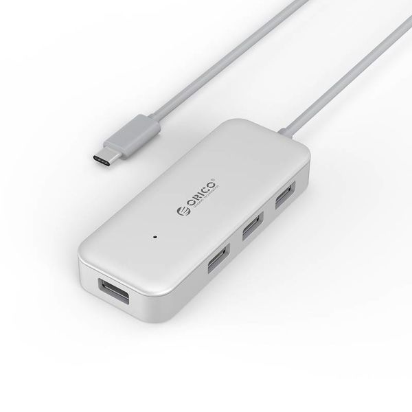 Orico Type-C USB3.0 Hub met 4 Type-A Poorten - 5Gbps - VIA-Chip - Kabellengte 15cm - Zilver