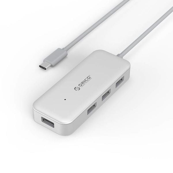 Orico Type-C USB3.0 Hub with 4 Type-A Ports - 5Gbps - VIA-Chip - Cable length 15cm - Silver