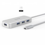 Orico Type C USB3.0 Hub avec 4 ports type A - 5 Gbps - VIA Chip - Longueur du câble 15cm - Argent