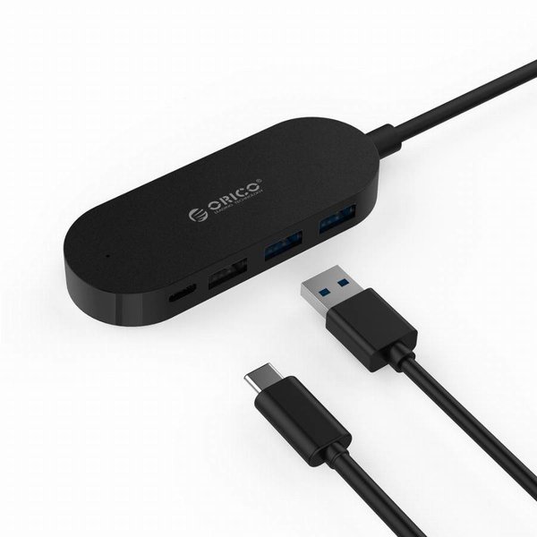 Orico Type-C hub with 3 USB-A and 1x USB-C - Integrated cable - black