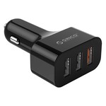 Orico 3 port car charger with Quick Charge 3.0 (Qualcomm) - Fast QC3.0 35W 3 port Car charger for Smartphones, tablets, power bank, e-readers and more - Black