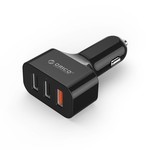 Orico 3 port car charger with Quick Charge 3.0 (Qualcomm) - Fast QC3.0 35W 3 port Car charger for Smartphones, tablets, power bank, e-readers and more - Black