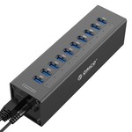 Orico USB 3.0 Hub mit 7 Anschlüssen - mit 12V Netzteil - Inkl. LED-Anzeigen - Schwarz