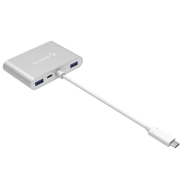 Orico aluminum USB type-C hub with VGA, HDMI, ethernet and USB3.0 type A and C connections - silver