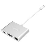 Orico aluminum USB type-C hub with VGA, HDMI, ethernet and USB3.0 type A and C connections - silver