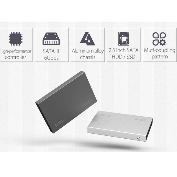 Orico 2.5 inch harde schijf behuizing - aluminium - schroeven - SSD/HDD - USB3.0 - zilver