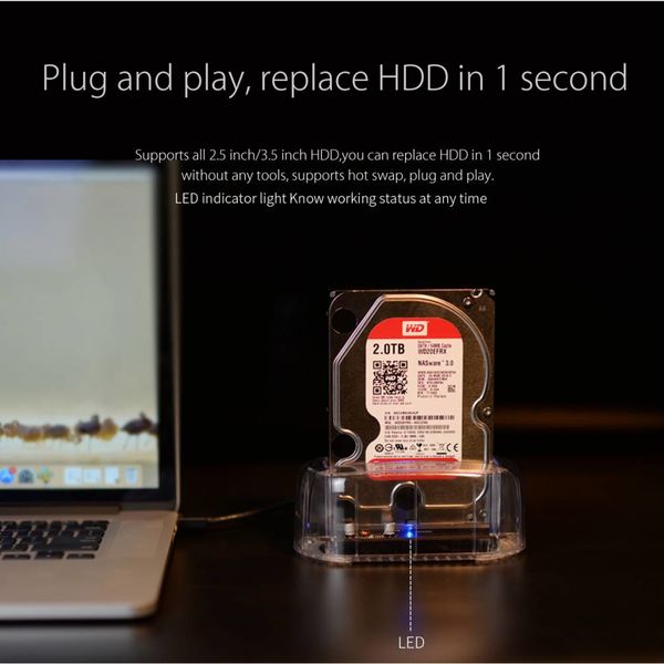 Orico Station d'accueil transparent avec connecteur de type C pour 2,5 ou 3,5 pouces Disque dur - USB 3.0 - 5 Gbps -HDD / SSD - SATA