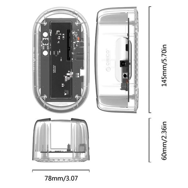 Orico Station d'accueil transparent avec connecteur de type C pour 2,5 ou 3,5 pouces Disque dur - USB 3.0 - 5 Gbps -HDD / SSD - SATA