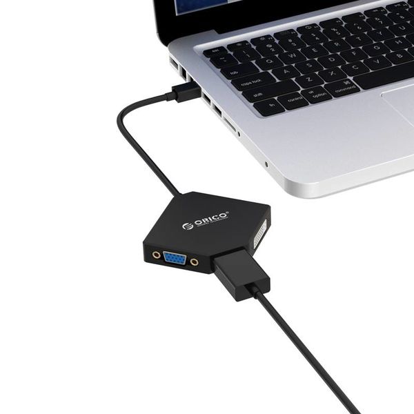 Orico Mini Displayport zu HDMI, DVI und VGA Adapter - 4K - 17 cm - Schwarz