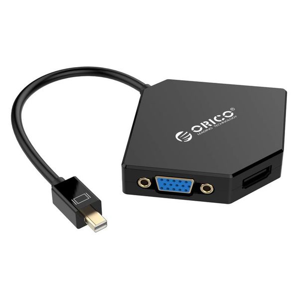 Orico Mini Displaypoort naar HDMI, DVI en VGA Adapter - 4K - 17 cm - Zwart