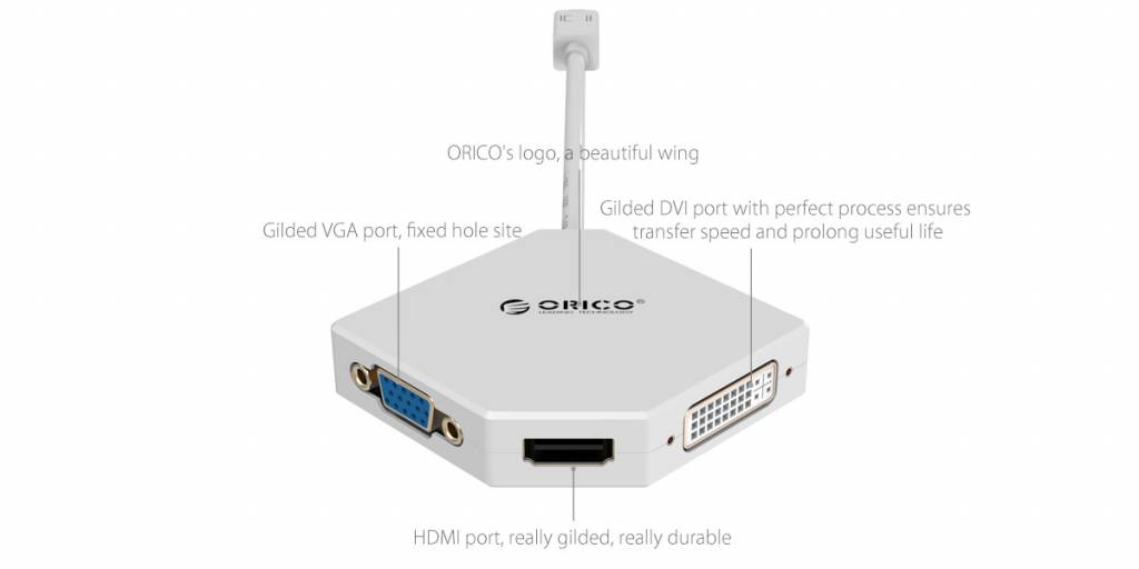 Adaptateur Mini Displayport vers HDMI, DVI et VGA - 4K - 17 cm - Noir -  Orico