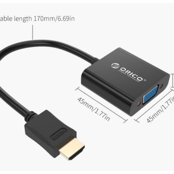 Orico HDMI A to VGA Adapter - Full HD - Gold-Plated - 17 cm - Black