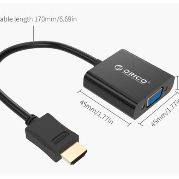 Orico Un adaptateur HDMI vers VGA - Full HD - plaqué or - 17 cm - noir