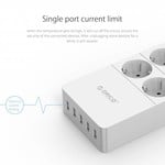 Orico multiprise avec quatre prises et cinq ports de charge USB - 4000W - Incl. interrupteur marche / arrêt - blanc