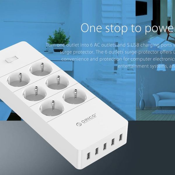 Orico power strip with six outlets and five USB charging ports - 4000W - white