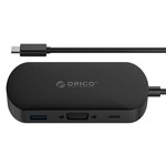 Orico 3-in-1-Typ-C-Hub mit USB 3.0-Typ-A-, Typ-C-PD- und VGA-Anschlüssen - Stromversorgung - IC-Chip - Kabellänge 30 cm - Schwarz