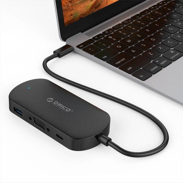 Orico 3-in-1 Type-C hub met USB 3.0 Type-A, Type-C PD en VGA poorten - Power Delivery - IC chip - Kabellengte 30 CM - Zwart