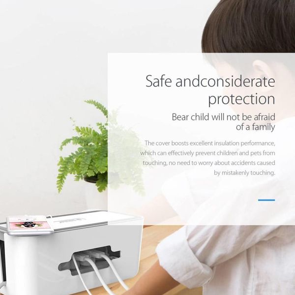 Orico Protecteur prise multifonction - Support Smartphone - Gestion des câbles - Sécurité supplémentaire pour les enfants / Animaux - Matériau résistant à la chaleur ABS - Blanc / Gris