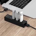 Orico Matte Black USB3.0 Hub with 4 Type-A Ports - for Window, Linux and Mac OS - 5Gbps - VIA Chip