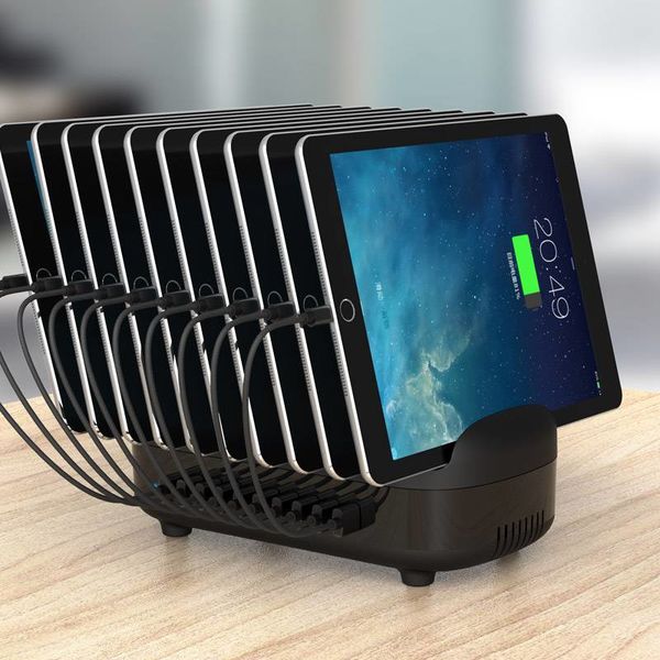 Orico Multi Ladegerät Docking-Station mit 10 Ports - Ladestation für Tablets und / oder Smartphones - 120W - 2,4A / 5V pro Port - Schwarz