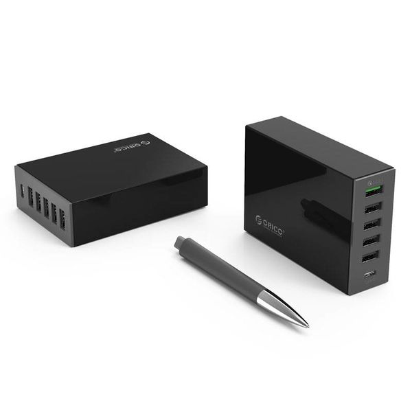 Orico Modern desktop charger with Quick Charge 2.0 - 5x type-A USB charging ports -x 1 type-C USB charging port - Intelligent Chip - 50W - Black