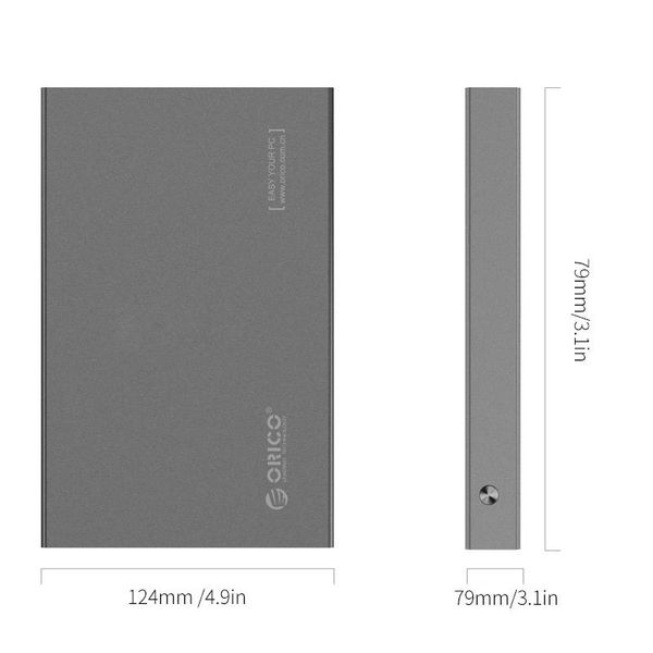 Orico Aluminium 2,5 pouces disque dur du boîtier - HHD / SSD - USB3.0 - 5 Gbps - SATA III - VIA puce - Incl. Vis et tournevis - Gris foncé