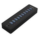 Orico USB3.0 Hub met 10 Type-A poorten - 5Gbps - Incl. Datakabel & Stroomadapter - aan/uit schakelaar - 30W - Zwart