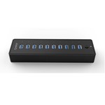 Orico USB 3.0 Hub 10 Typ-A Gates - BC1.2 - 5 Gbps - Incl. Daten-Kabel & Adapter - Ein- / Ausschalter - 30W - Schwarz