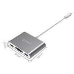 Orico Aluminium hub van Type-C naar HDMI, VGA, USB3.0 type-A en USB type-C - Power Delivery - 5Gbps - 15CM Kabel – Grijs