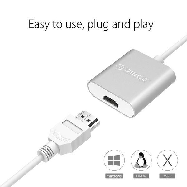 Orico Aluminium Typ C zu HDMI Adapter - 4K Ultra HD - für MacBook, Mi NoteBook Air, Huawei MateBook und Lenovo YOGA - Mac Style - 15CM Kabel - Silber