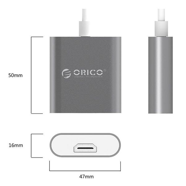 Orico Aluminum Type-C to HDMI Adapter - 4K Ultra HD - for MacBook, Mi NoteBook Air, Huawei MateBook and Lenovo YOGA - Mac Style - 15CM Cable - Gray