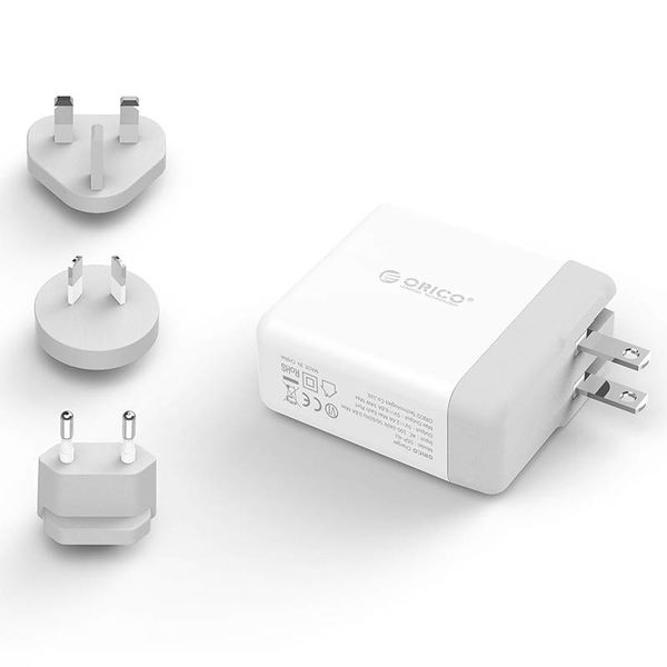 Orico World Travel Charger mit 4x USB3.0 Ports - Inkl. EU / UK / AUS-Anschluss tips - 34W - Weiß