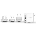 Orico Chargeur monde Voyage avec 4x ports USB 3.0 - Incl. EU / UK / AUS embouts de connecteur - 34W - Blanc