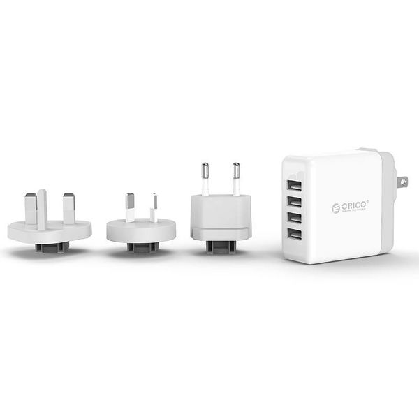 Orico Chargeur monde Voyage avec 4x ports USB 3.0 - Incl. EU / UK / AUS embouts de connecteur - 34W - Blanc