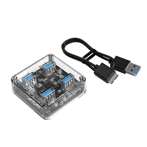 Orico Hub transparent avec 4 ports de type USB 3.0 A - 5 Gbps - Indicateur LED spécial - Câble de données 1 M