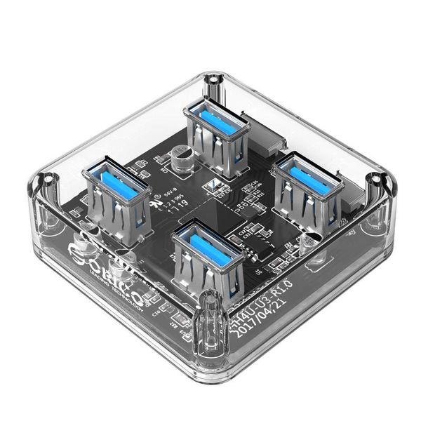 Orico Hub transparent avec 4 ports de type USB 3.0 A - 5 Gbps - Indicateur LED spécial - Câble de données 1 M