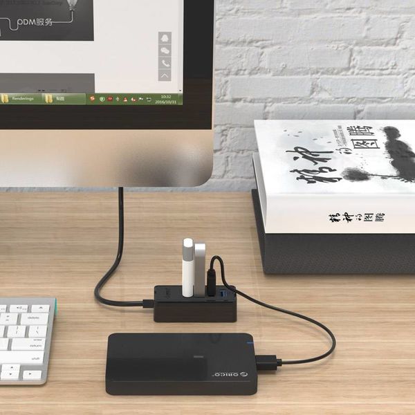 Orico USB3.0-Hub mit 4 USB 3.0 Typ A Ports - 5 Gbps - 100CM Datenkabel - OTG-Funktion - für Windows, Linux und Mac OS - schwarz