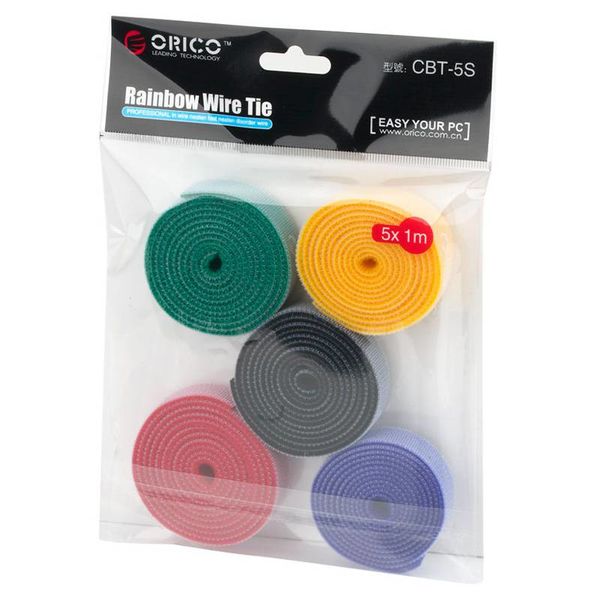 Orico Câble réutilisable - multicolore ensemble de cinq - en bleu, rouge, noir, jaune et vert - 1 m de long chacun - peut être raccourcie