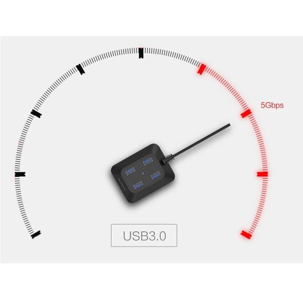 Orico Compact USB 3.0 Hub mit vier Typ-A-Ports - 5 Gbps - 100CM USB3.0-Datenkabel - VIA-Chip - für Windows, Linux und Mac OS - schwarz