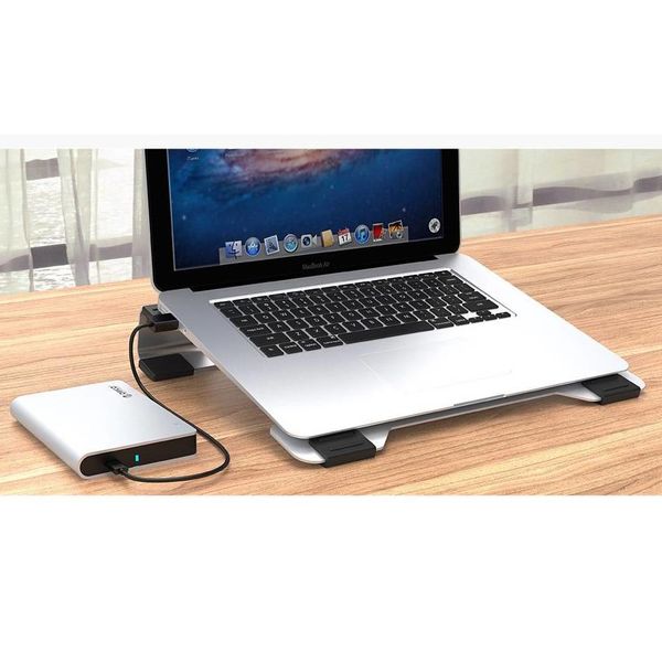 Orico Multifunctional Aluminum Laptop Stand / Cooling Pad - Thermal Conductivity, Cable Management and Ergonomic Posture - for Laptops up to 15 Inch - Mac Style - Silver